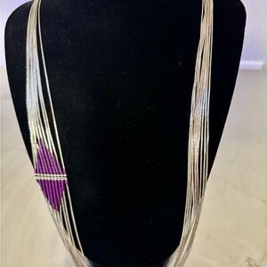 Native American Sugilite Heishi Tubes Necklace 10 Strand Liquid Sterling Silver